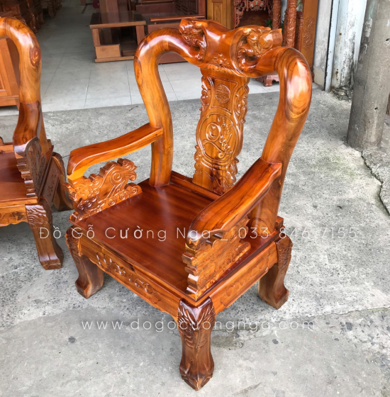 Bộ bàn ghế salon gỗ tràm tay 10 - 6 món màu cánh dán 