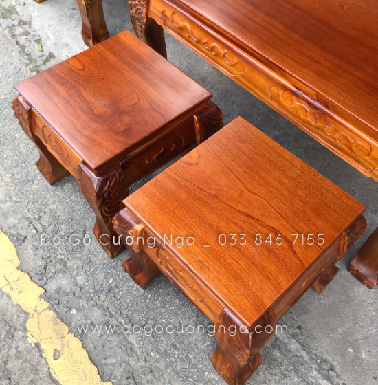 Bộ bàn ghế salon gỗ tràm tay 10 - 6 món màu cánh dán 