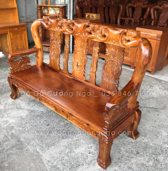 Bộ bàn ghế salon gỗ tràm tay 10 - 6 món màu cánh dán 