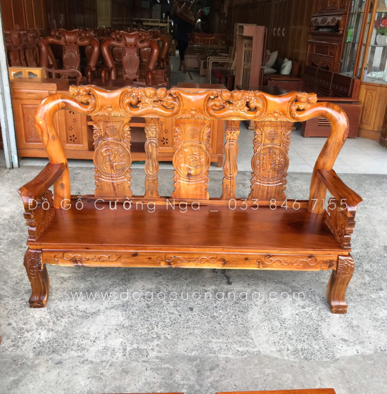 Bộ bàn ghế salon gỗ tràm tay 10 - 6 món màu cánh dán 