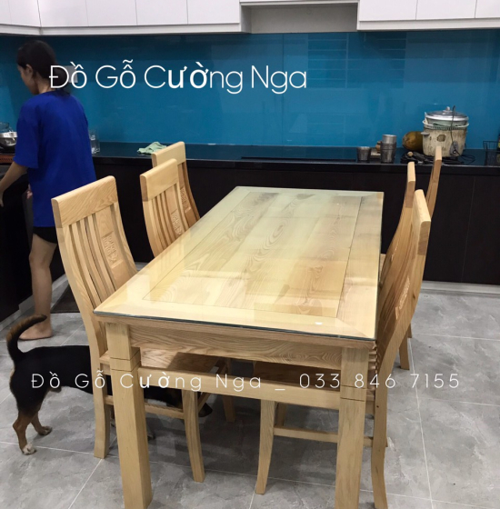 Bộ bàn ăn gỗ sồi nga 6 ghế - 1m6 mặt liền BG 066