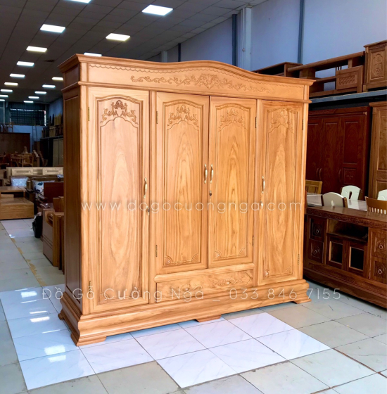 Tủ áo gỗ gõ đỏ 4 cánh - 2m1 cao cấp 