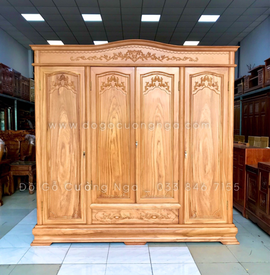 Tủ áo gỗ gõ đỏ 4 cánh - 2m1 cao cấp 