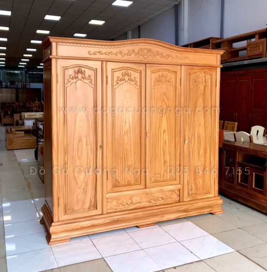 Tủ áo gỗ gõ đỏ 4 cánh - 2m1 cao cấp 