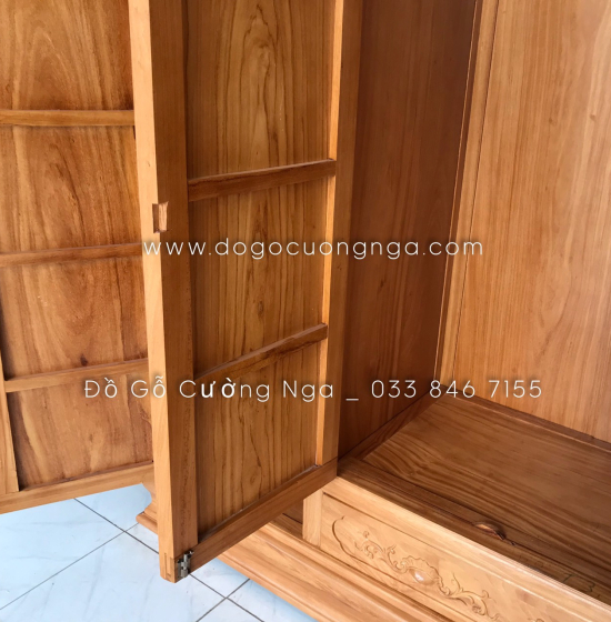 Tủ áo gỗ gõ đỏ 4 cánh - 2m1 cao cấp 