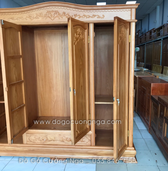 Tủ áo gỗ gõ đỏ 4 cánh - 2m1 cao cấp 