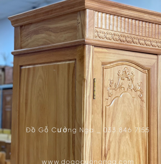 Tủ áo gỗ gõ đỏ 4 cánh - 2m1 mẫu phào vuông 