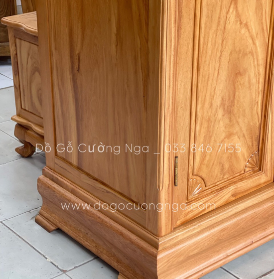 Tủ áo gỗ gõ đỏ 4 cánh - 2m1 mẫu phào vuông 