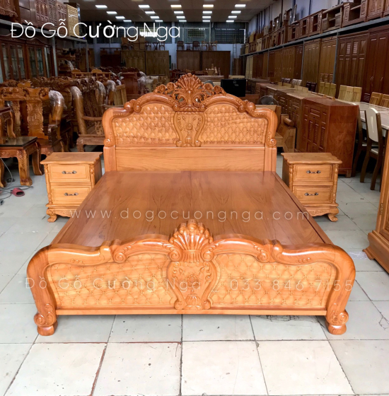 Combo giường tủ phòng ngủ gỗ gõ đỏ - Mẫu hoa hồng 