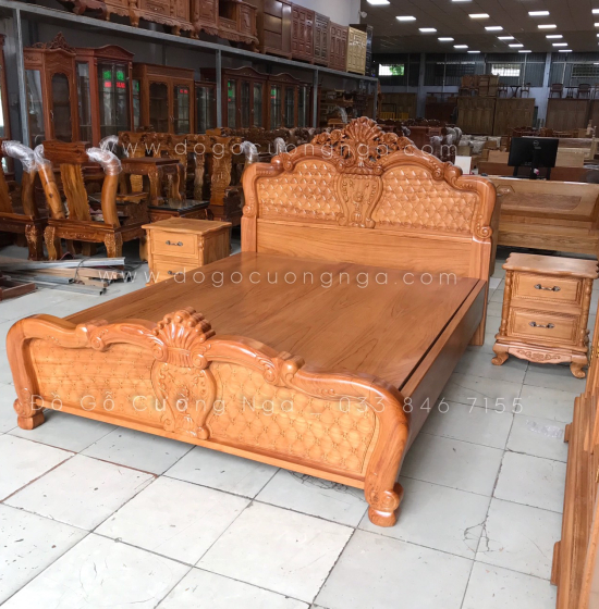 Combo giường tủ phòng ngủ gỗ gõ đỏ - Mẫu hoa hồng 