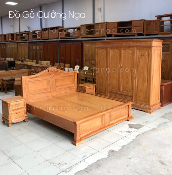 Bộ combo phòng ngủ gỗ gõ đỏ - hiện đại 
