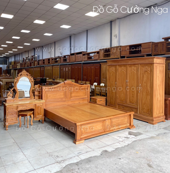 Bộ combo phòng ngủ gỗ gõ đỏ - hiện đại 