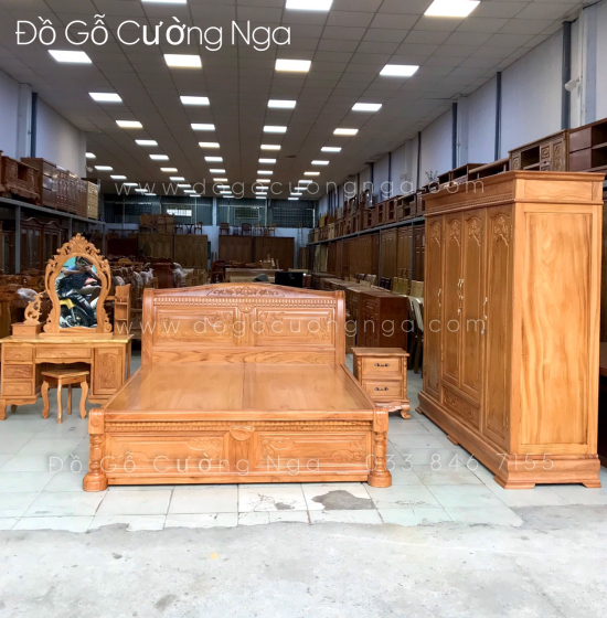 Combo phòng ngủ gỗ gõ đỏ - hiện đại - mẫu X cong 