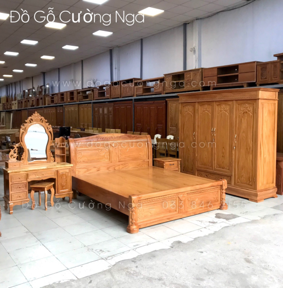Combo phòng ngủ gỗ gõ đỏ - hiện đại - mẫu X cong 