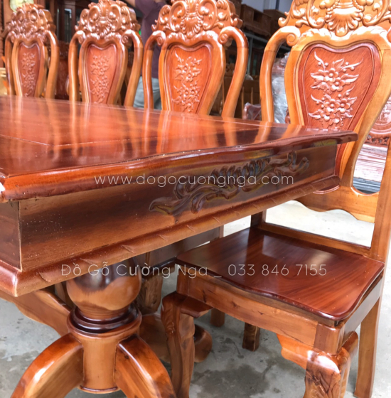 Bộ bàn ăn gỗ tràm 6 ghế giá rẻ - vuông hiện đại BG 073