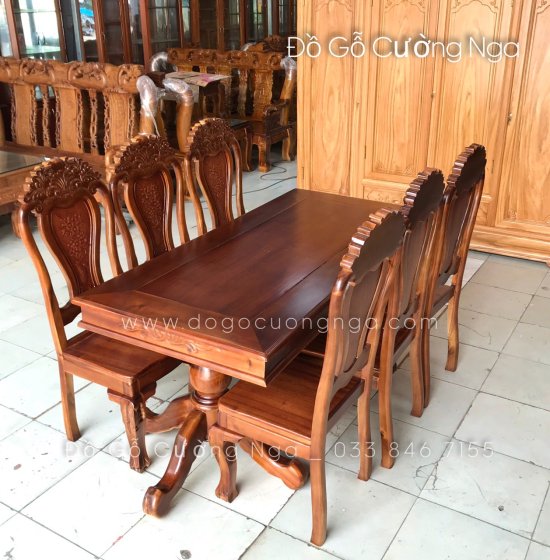 Bộ bàn ăn gỗ tràm 6 ghế giá rẻ - vuông hiện đại BG 073