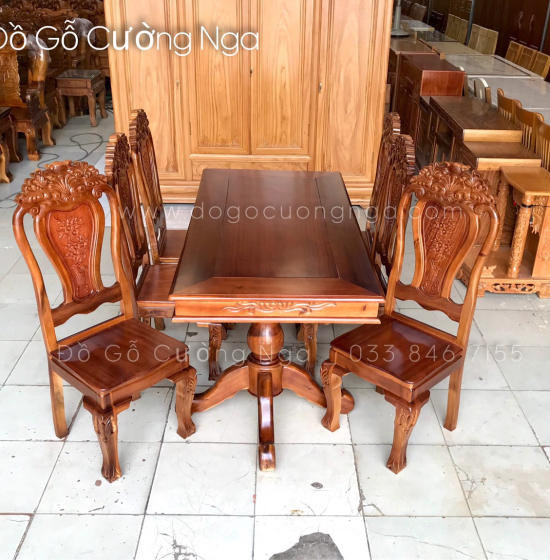 Bộ bàn ăn gỗ tràm 6 ghế giá rẻ - vuông hiện đại BG 073