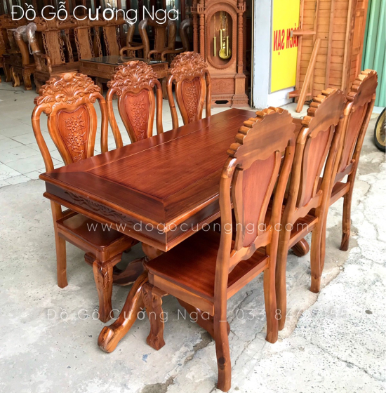 Bộ bàn ăn gỗ tràm 6 ghế giá rẻ - vuông hiện đại BG 073