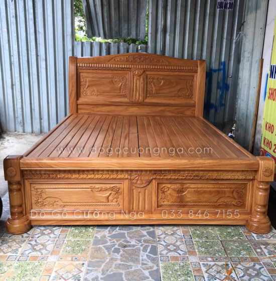 Giường gỗ gõ đỏ cao cấp vạt phản  - mẫu quạt 