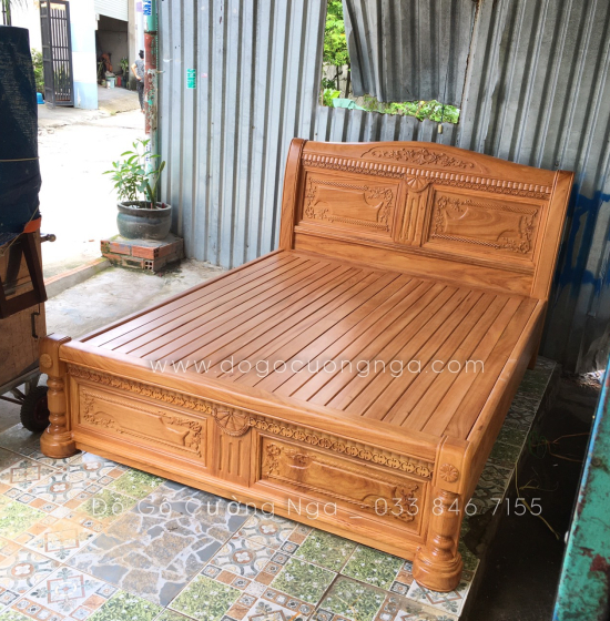 Giường gỗ gõ đỏ cao cấp vạt phản  - mẫu quạt 