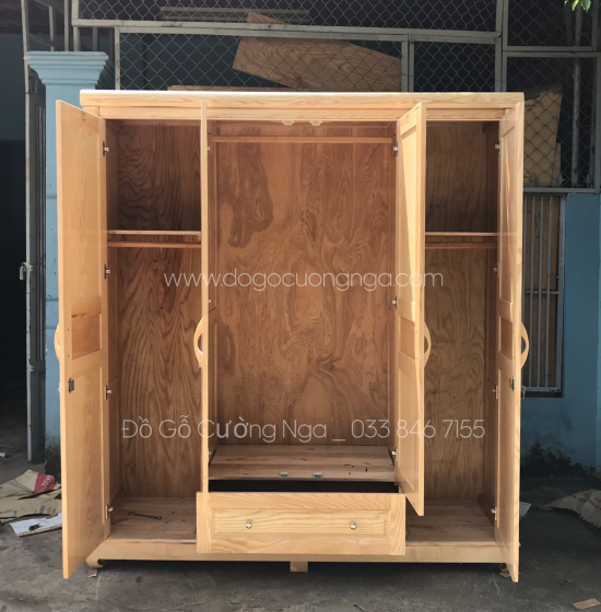 Tủ quần áo gỗ sồi nga 4 cánh mẫu đồng tiền hiện đại 