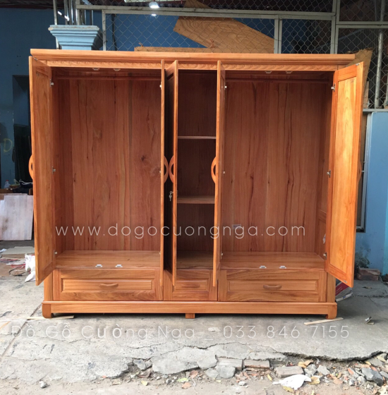 Tủ Áo Gỗ Gõ Đỏ 5 Cánh 3 Buồng Bền Đẹp Hiện Đại 