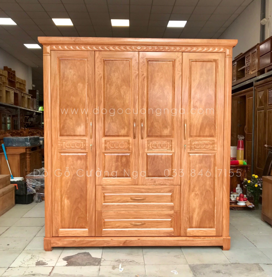 Tủ áo gỗ đinh hương 4 cánh - 2m mẫu đồng tiền 