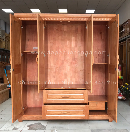 Tủ áo gỗ đinh hương 4 cánh - 2m mẫu đồng tiền 