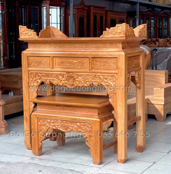 Bàn thờ gia tiên án gian gỗ gõ đỏ 1m27 mẫu như ý BT 02