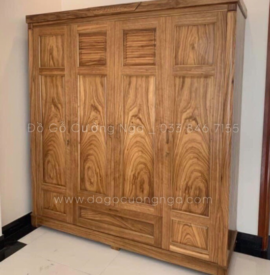 Tủ áo gỗ hương xám - 4 cánh mẫu chóp 
