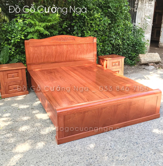 Giường gỗ hương đá hiện đại - mẫu hoa dây 