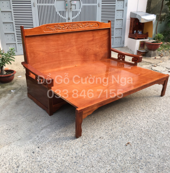 Trường kỷ kéo 1m2x2m - ghế kéo ra thành giường gỗ xoan đào 