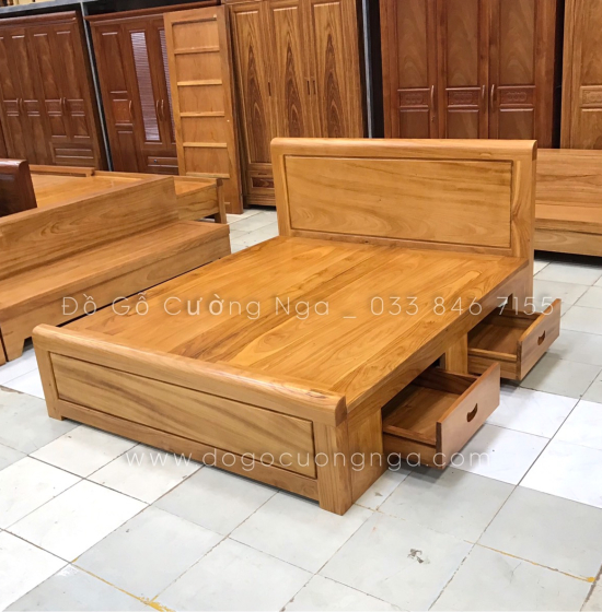 Giường ngăn kéo gỗ gõ đỏ hiện đại - vạt phản liền 