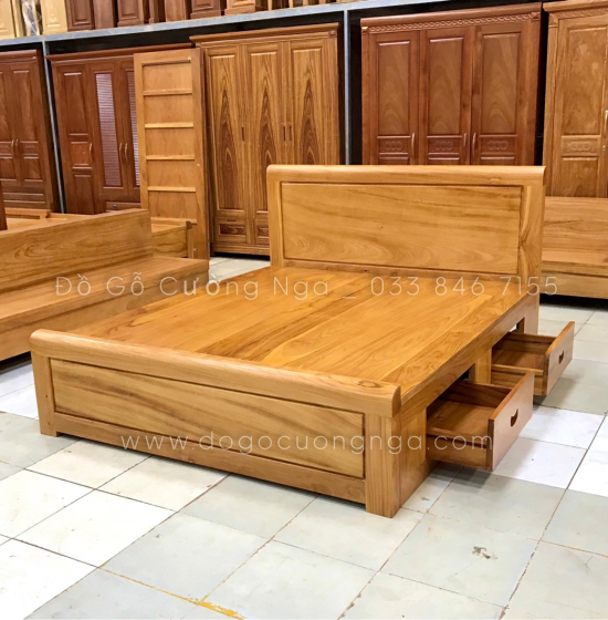 Giường ngăn kéo gỗ gõ đỏ hiện đại - vạt phản liền 