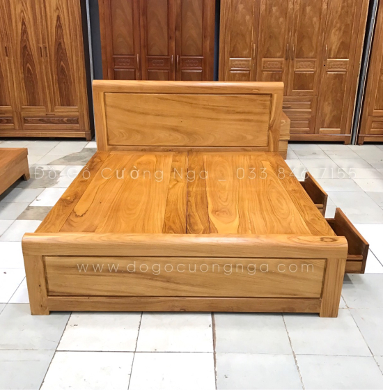Giường ngăn kéo gỗ gõ đỏ hiện đại - vạt phản liền 