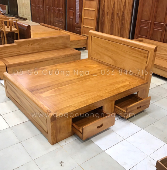 Giường ngăn kéo gỗ gõ đỏ hiện đại - vạt phản liền 