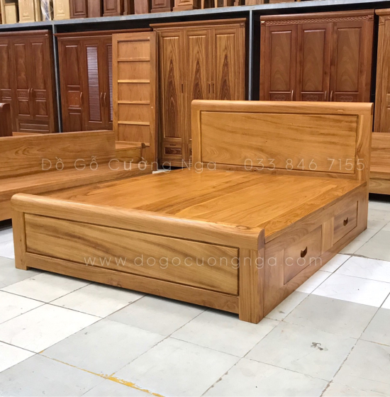 Giường ngăn kéo gỗ gõ đỏ hiện đại - vạt phản liền 