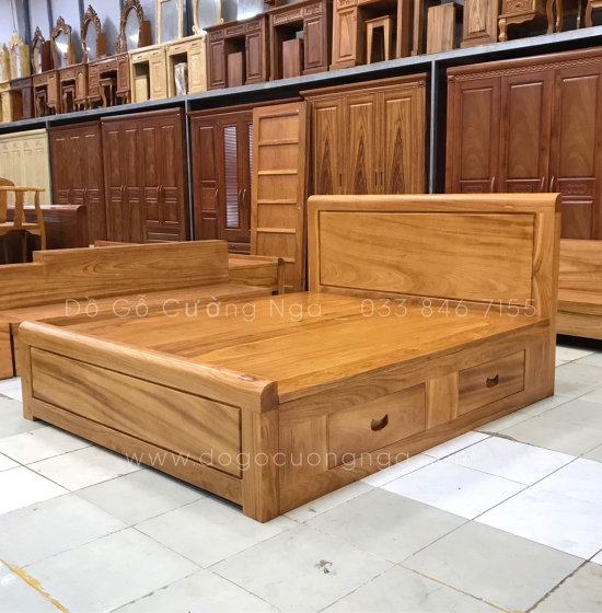 Giường ngăn kéo gỗ gõ đỏ hiện đại - vạt phản liền 