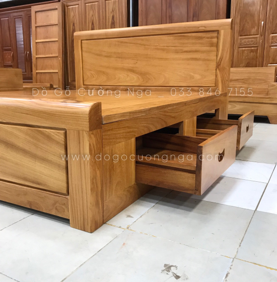 Giường ngăn kéo gỗ gõ đỏ hiện đại - vạt phản liền 