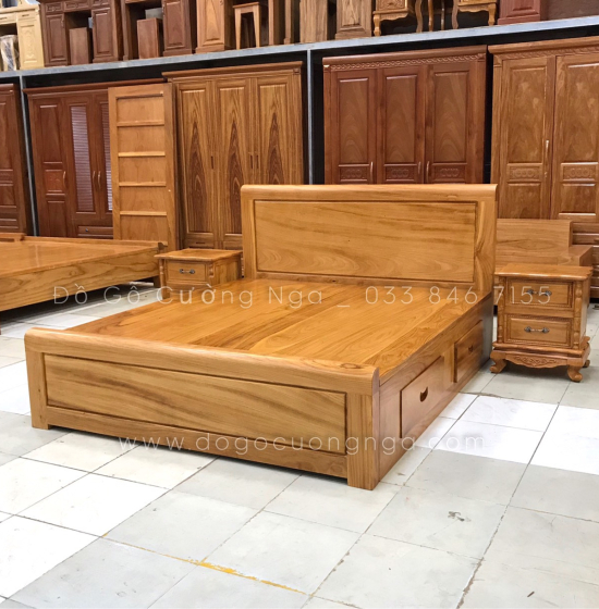 Giường ngăn kéo gỗ gõ đỏ hiện đại - vạt phản liền 