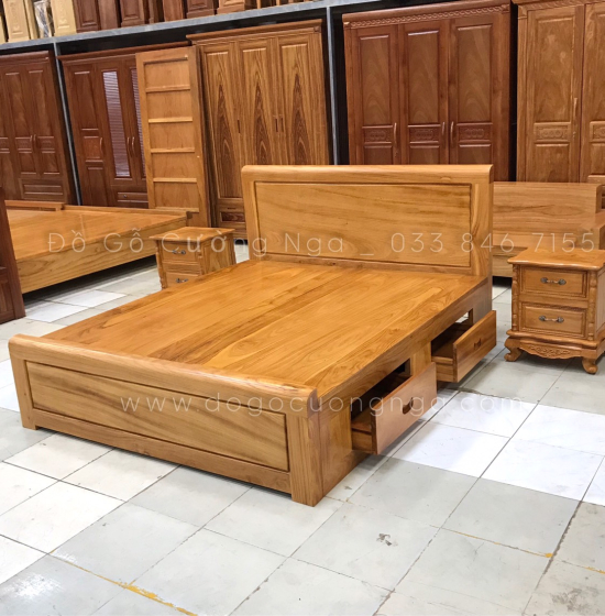 Giường ngăn kéo gỗ gõ đỏ hiện đại - vạt phản liền 