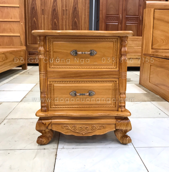 Tủ táp đầu giường gỗ gõ đỏ cao cấp - 2 ngăn kéo