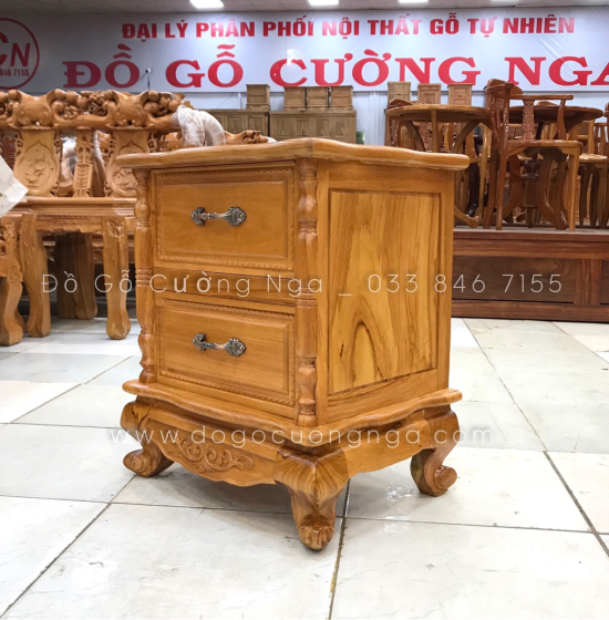 Tủ táp đầu giường gỗ gõ đỏ cao cấp - 2 ngăn kéo