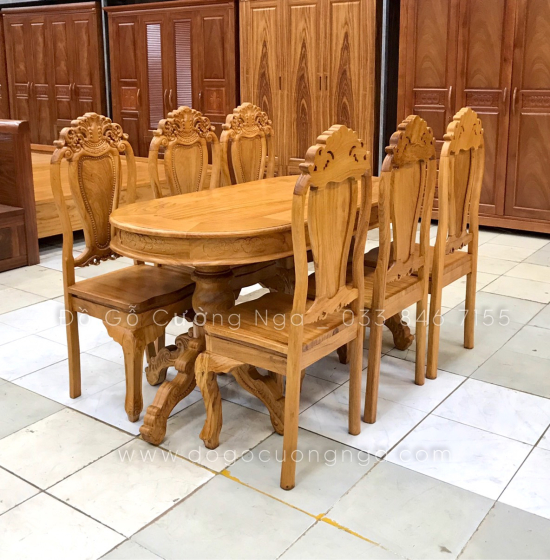 Bộ bàn ăn gỗ gõ đỏ 6 ghế cao cấp - mẫu ovan 