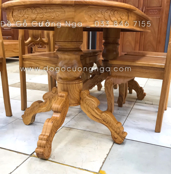 Bộ bàn ăn gỗ gõ đỏ 6 ghế cao cấp - mẫu ovan 