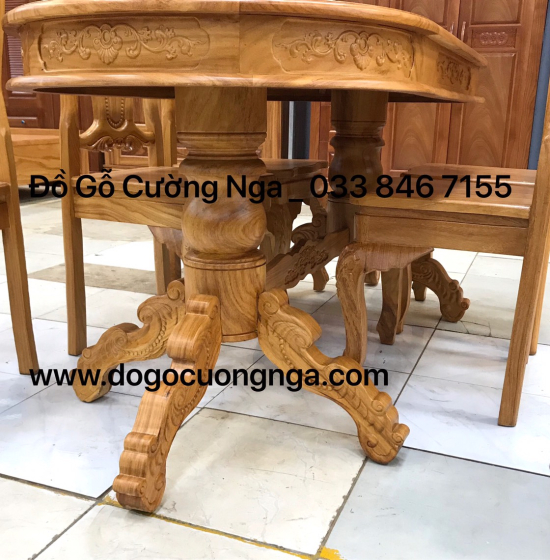 Bộ bàn ăn gỗ gõ đỏ 6 ghế cao cấp - mẫu ovan 