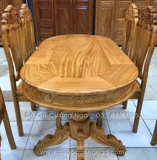 Bộ bàn ăn gỗ gõ đỏ 6 ghế cao cấp - mẫu ovan 