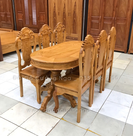 Bộ bàn ăn gỗ gõ đỏ 6 ghế cao cấp - mẫu ovan 