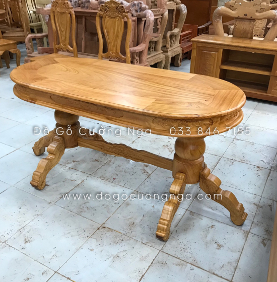 Bộ bàn ăn gỗ gõ đỏ 6 ghế cao cấp - mẫu ovan 