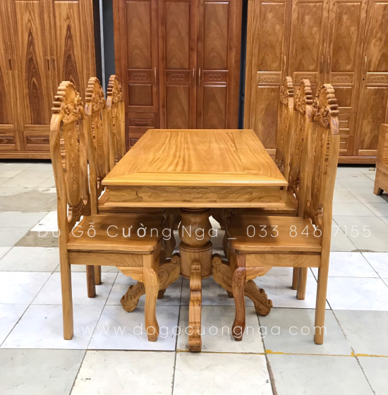 Bộ bàn ăn gỗ gõ đỏ 6 ghế - bàn vuông hiện đại 